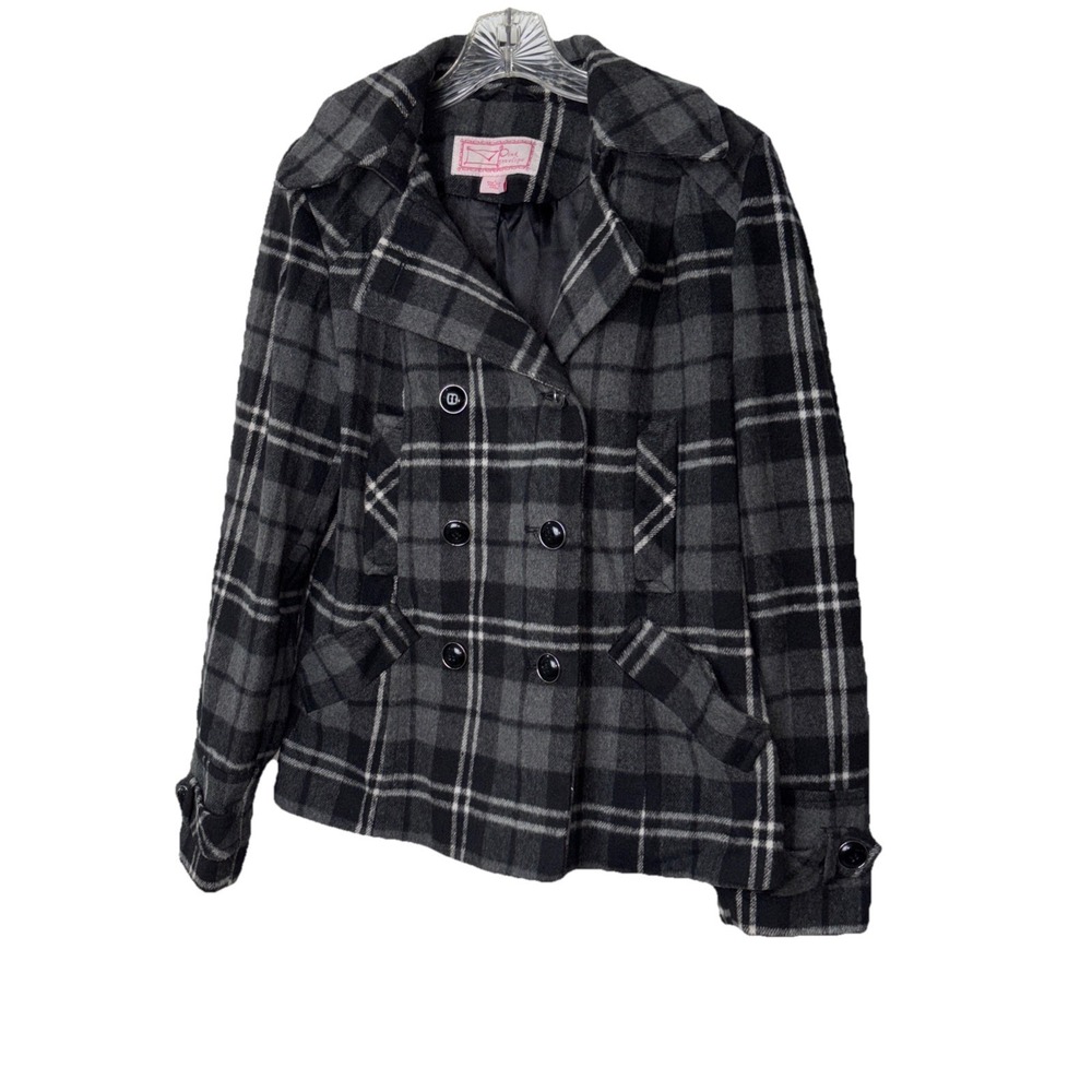 Pink Envelope women's pea coat L Black/white Checked Pockets